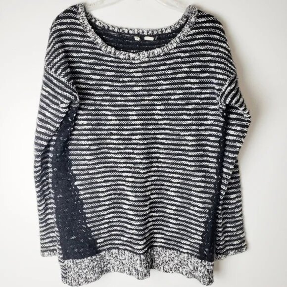 Anthropologie Moth Size L Staccato Stripe Tweed Lace Tunic Wool Blend Sweater - Picture 1 of 13